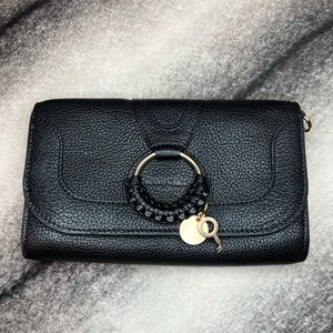 { Chloe } Hana Phone Wallet Crossbody Wallet on Chain Black Leather Purse